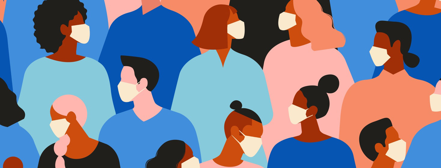 a crowd of people wearing medical masks