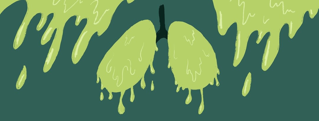 cartoon lungs covered in green goo associated with pneumocystis pneumonia