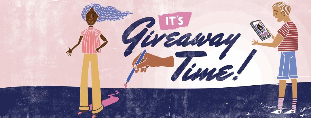 a hand with a paintbrush and text saying it's giveaway time