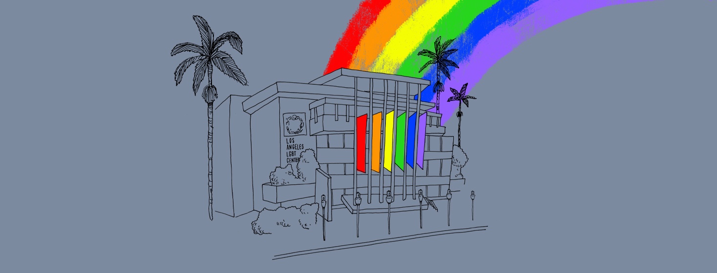 a rainbow falls on the Los Angeles LGBT center