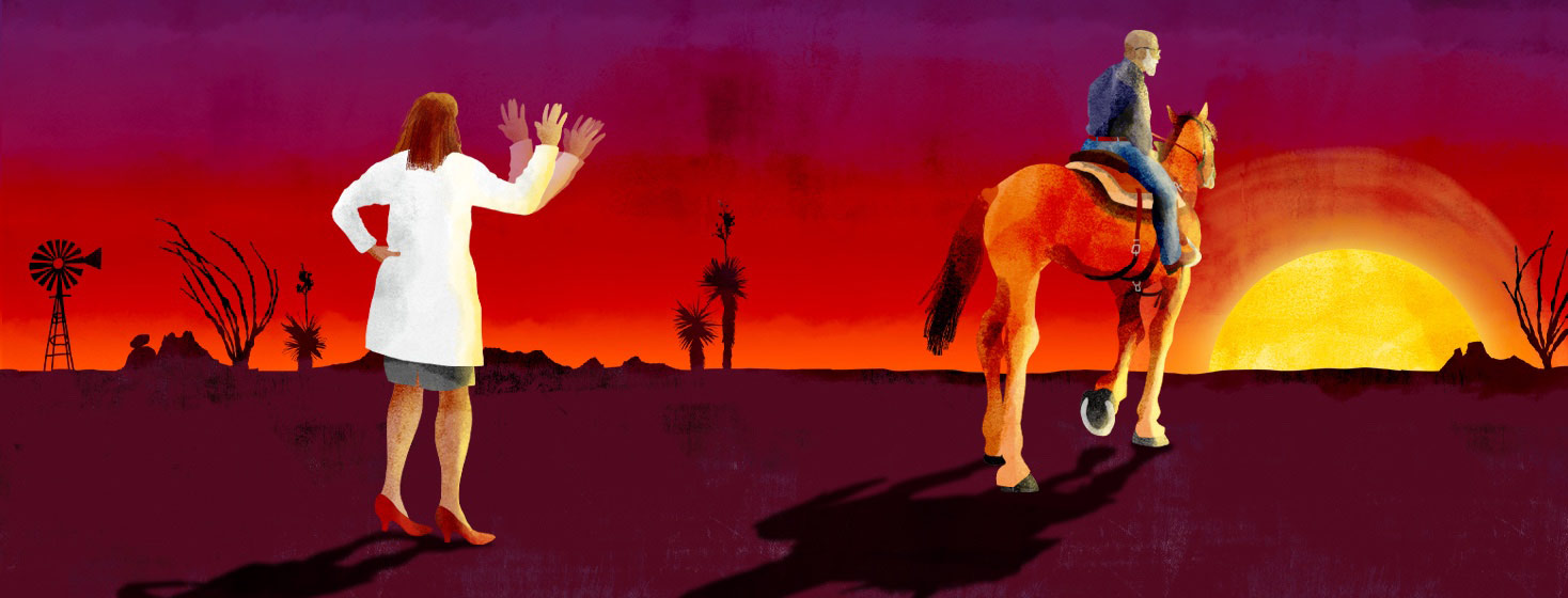 a man rides off into the sunset on a horse to finding a good doctor