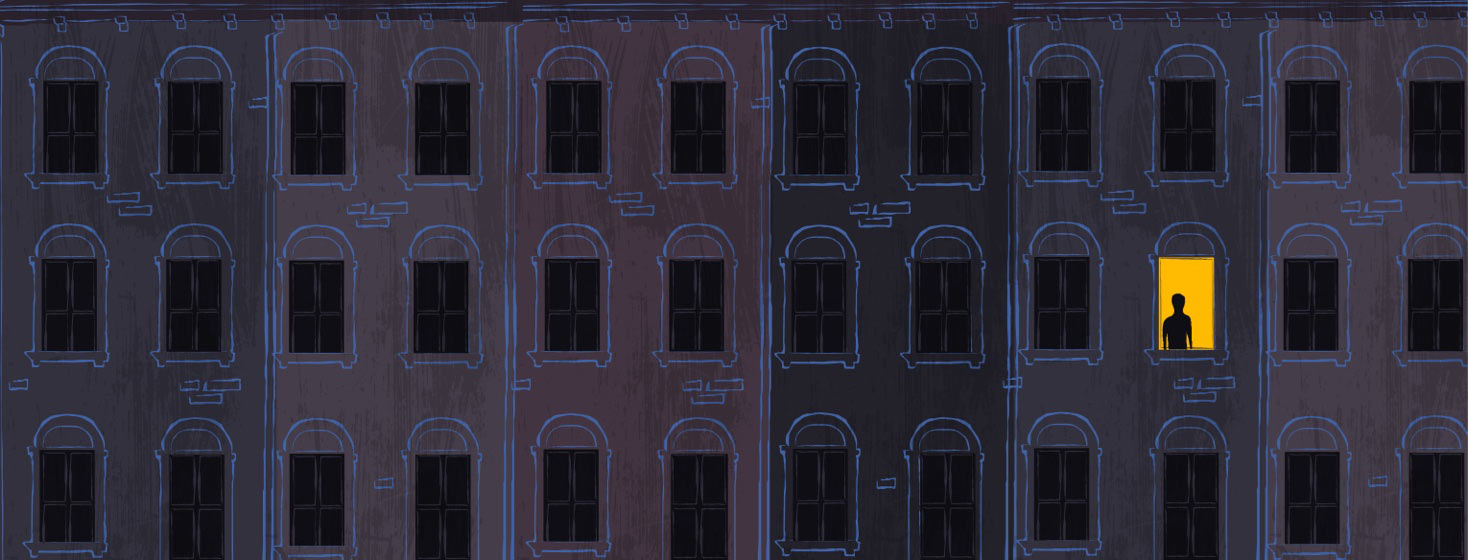 a large building with just one window lit, loneliness and HIV