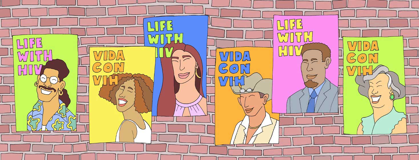posters on a brick wall for National Latinx AIDS Awareness Day
